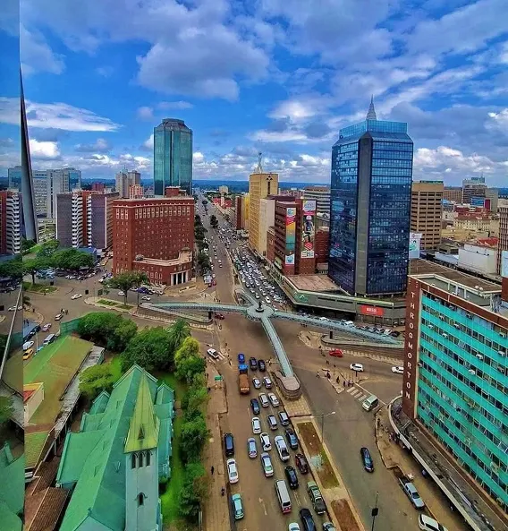 City skyline representing global financial reach